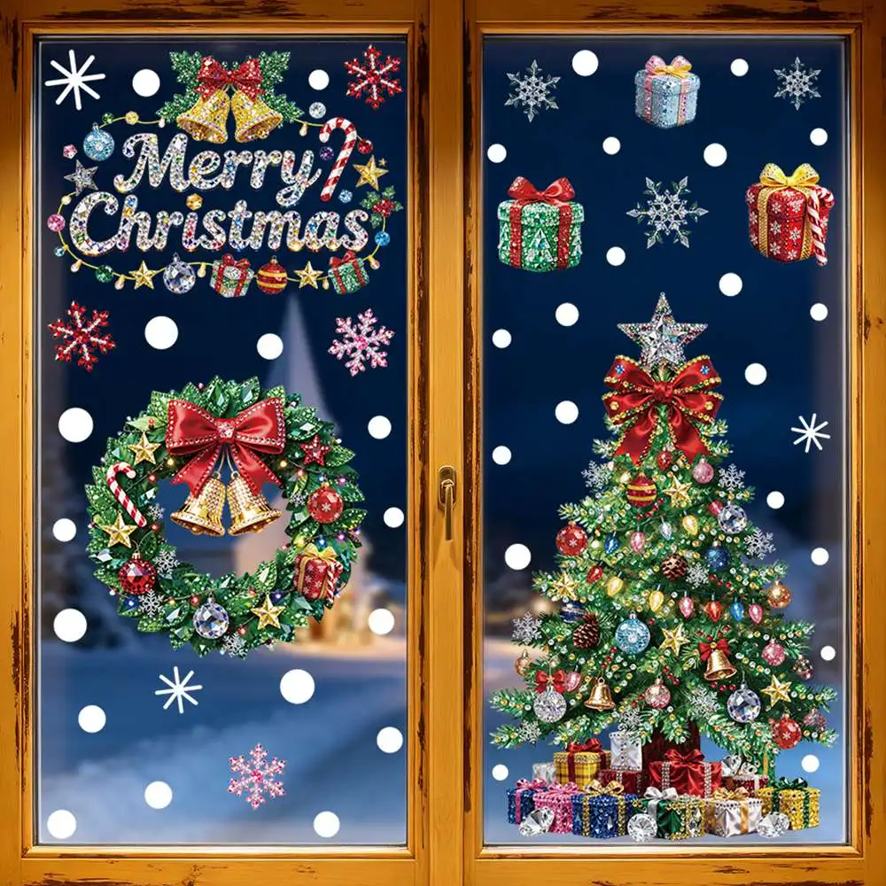 Christmas Tree & Snowman Window Stickers Christmas  Removable Glass Decorations for Living Room New Year Home Art Wallpaper