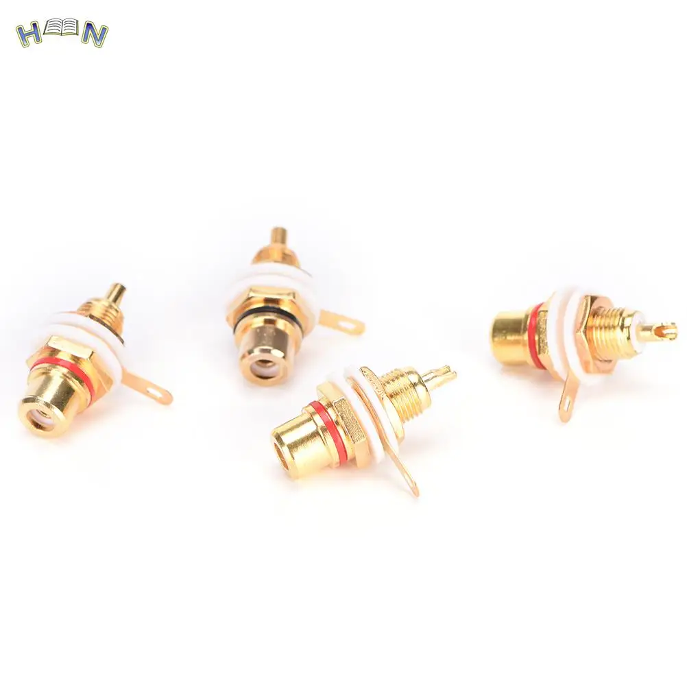 RCA Female Jack 10pcs Plated Rca Connector Gold Panel Mount Chassis Audio Socket Plug Bulkhead White Cycle With Nut Solder Cup