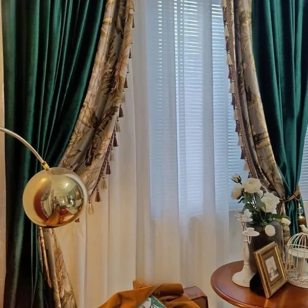 

Ретро американские зеленые плотные шторы в европейском стиле с вышивкой из бархата, роскошные светоблокирующие шторы для гостиной, спальни, столовой
