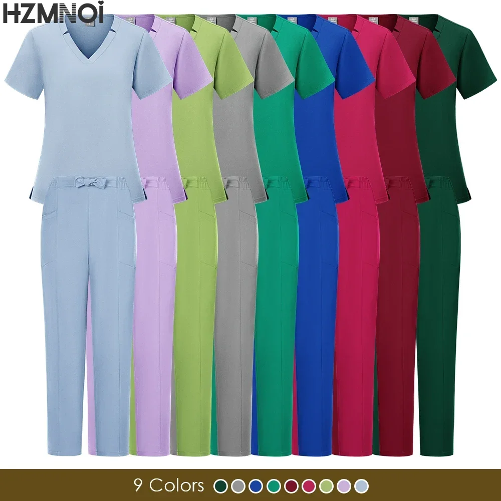 Medische Uniform Scrub Sets Uniform Vrouwen Joggers Veterinaire Dierenkliniek Verpleging Accessoires Ademende Top Broek Set Met Korte Mouwen