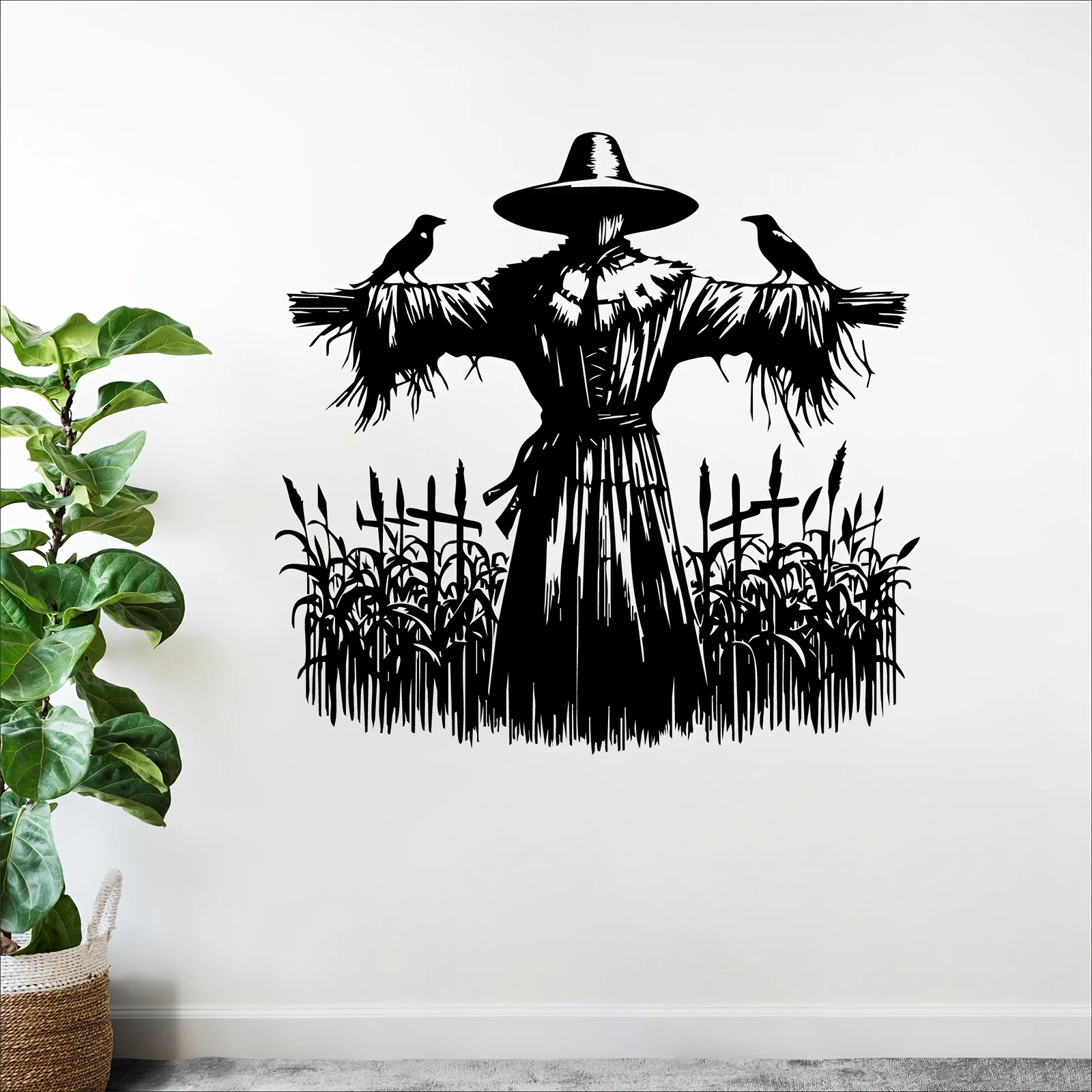 CIFBUY Metal Wall Art Scarecrow Crow Sculpture Farmhouse Decor Outdoor Garden Yard Fence Ornament Rustic Home Decoration
