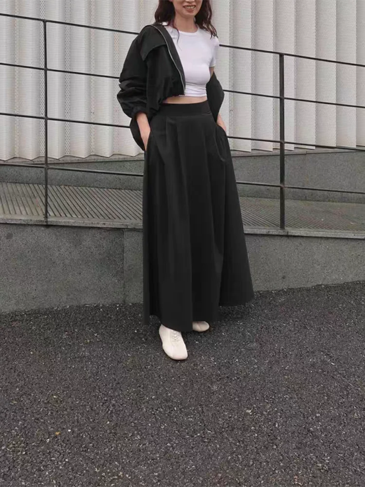 تنورة متوسطة الطول عصرية عالية الخصر للنساء وصلت حديثًا للخريف مطوي مزخرف بنمط غير رسمي على شكل حرف a فستان قصير