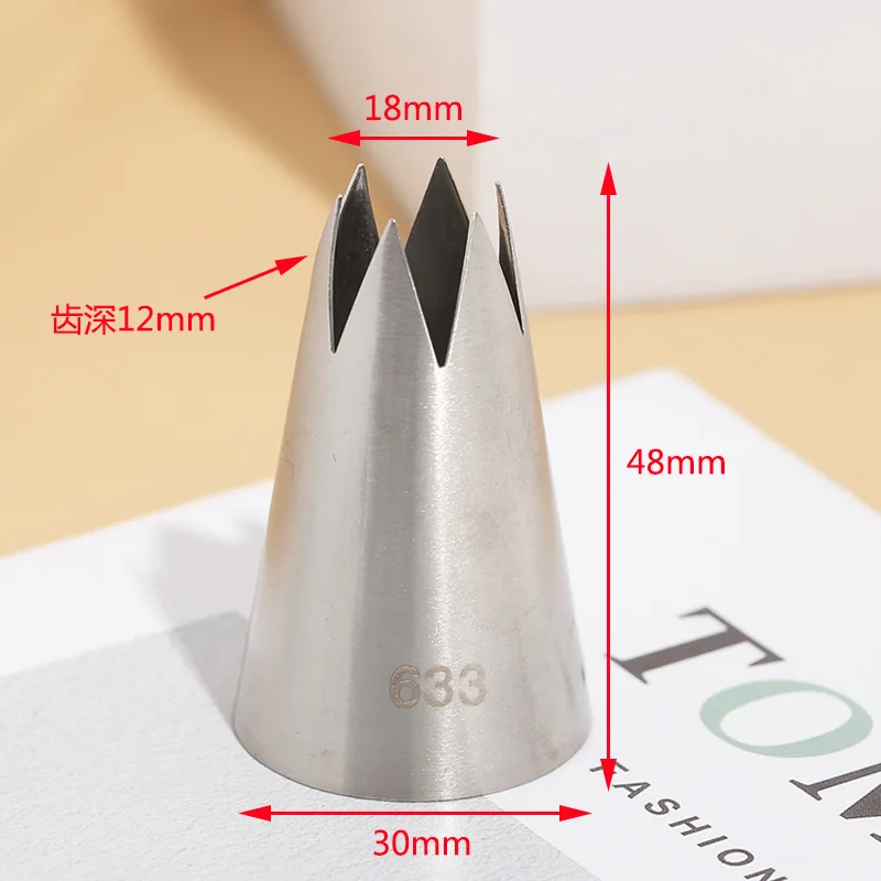 BCMJHWT #633 Piping Nozzle Cake Decorating Tools Stainless Steel Icing Nozzles Cream Pastry Nozzles Large Size Open Star Tips