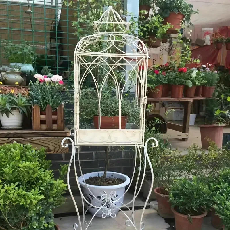 Rustic Vintage Bird Cage Plant Stand - Aesthetic Indoor & Outdoor Decor - Durable Iron Flower Stand for Charming Floral Displays