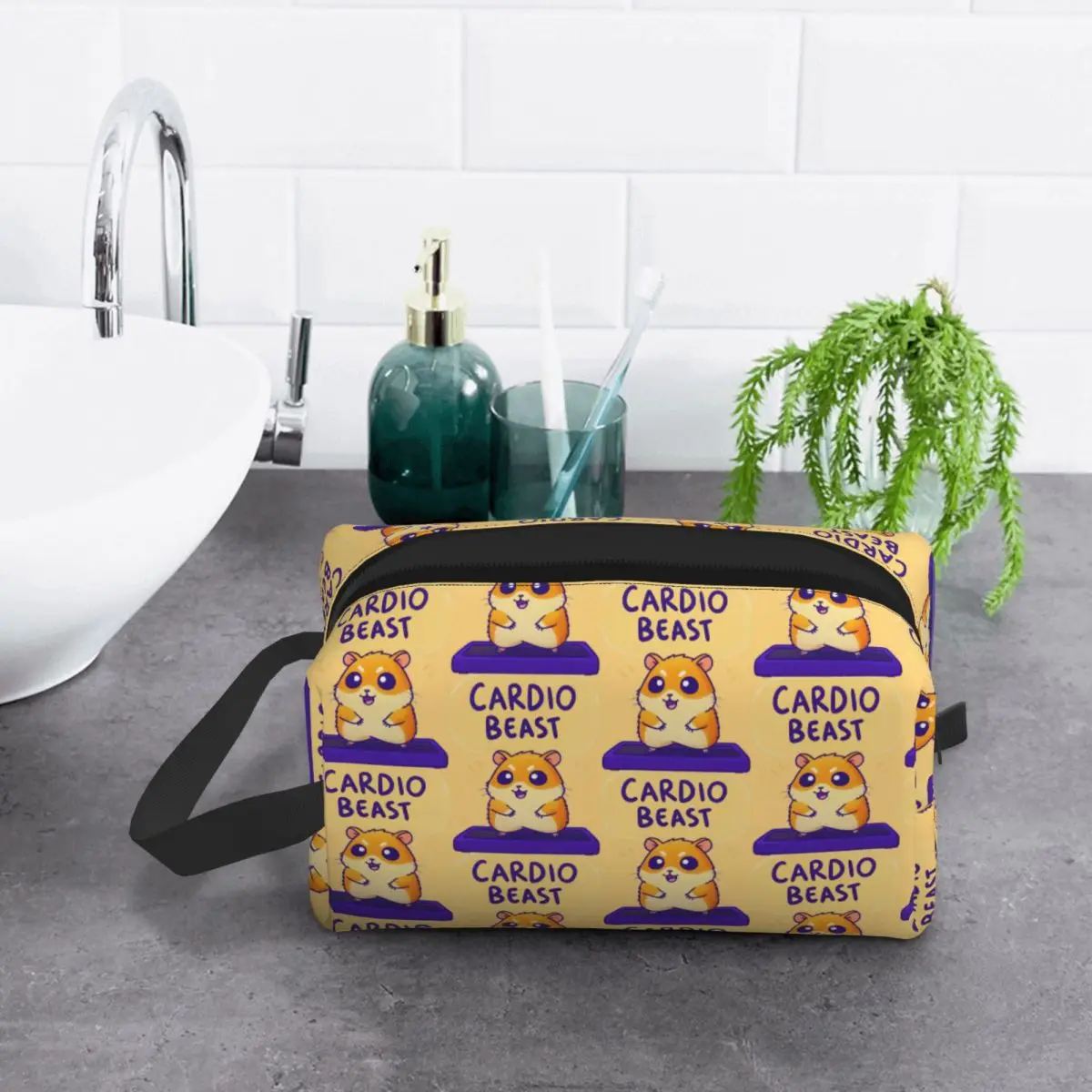 Cardio Beast Hamster Workout Sticker Makeup Bag Cosmetic Organizer Storage Dopp Kit Toiletry Cosmetic Bag for Women Beauty