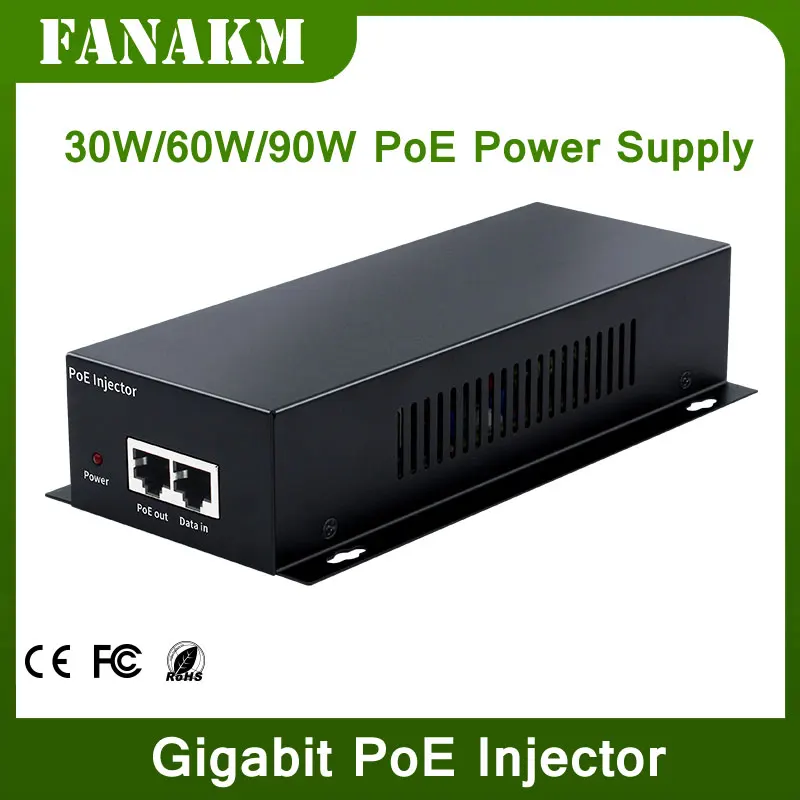 Gigabit POE Injector 90W IEEE 802.3af 802.3at 802.3bt 1000Mbps Power Supply PoE For Wireless AP IP Camera VoIP Phone