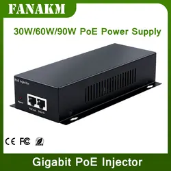 Gigabit POE Injector 90W IEEE 802.3af 802.3at 802.3bt 1000Mbps Voeding PoE Voor Draadloze AP IP Camera VoIP Telefoon