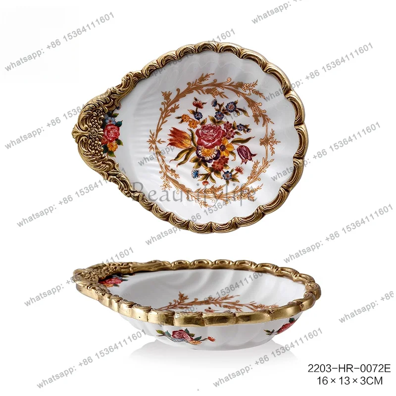 FG Art Painted Ceramic Vase Home Exquisite Living Room Tabletop Flower Fruit Plate Dish Decorative Ornament
