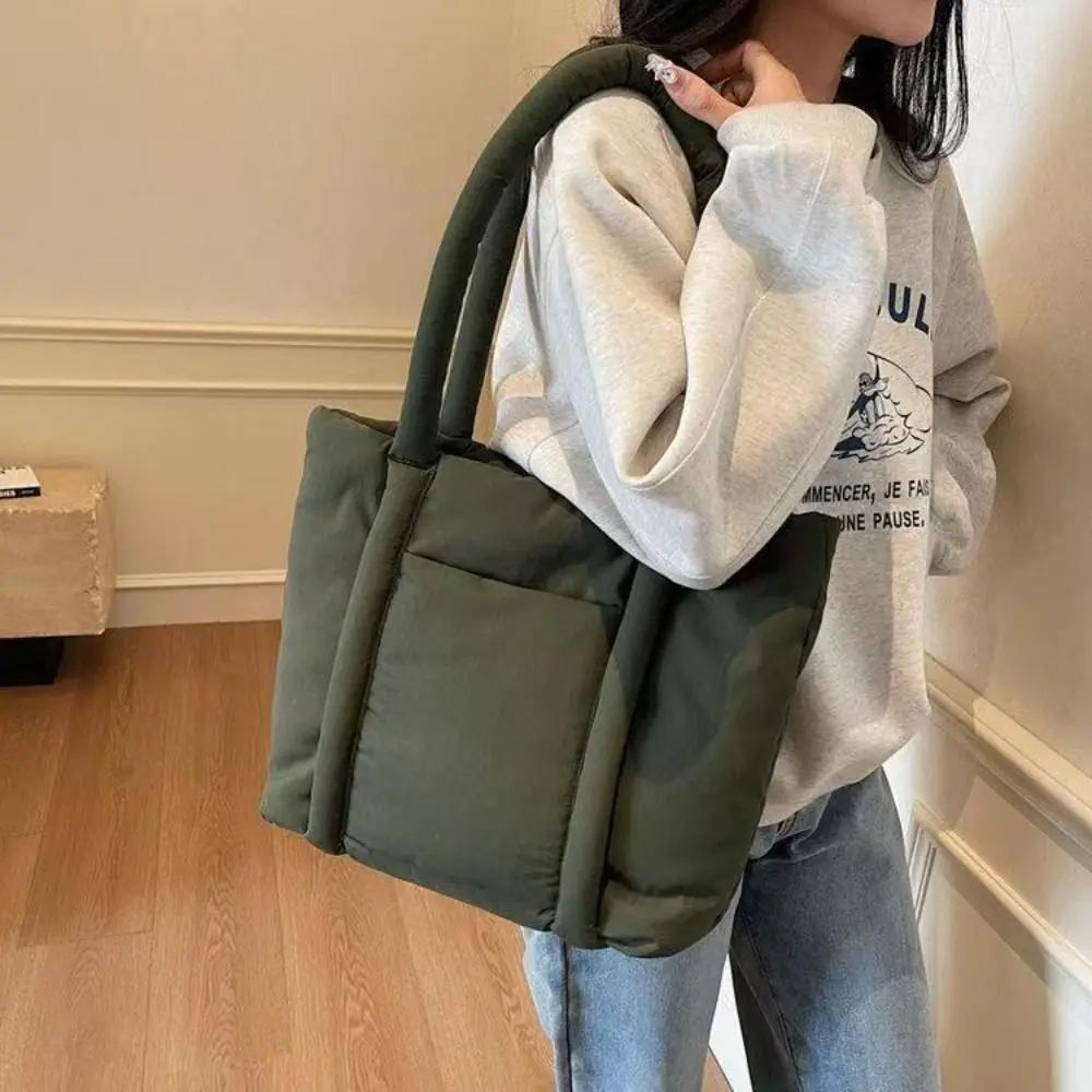 

Корейский стиль, пуховая хлопковая сумка на плечо, однотонная легкая пышная сумка через плечо, космическая хлопковая сумка большой вместимости