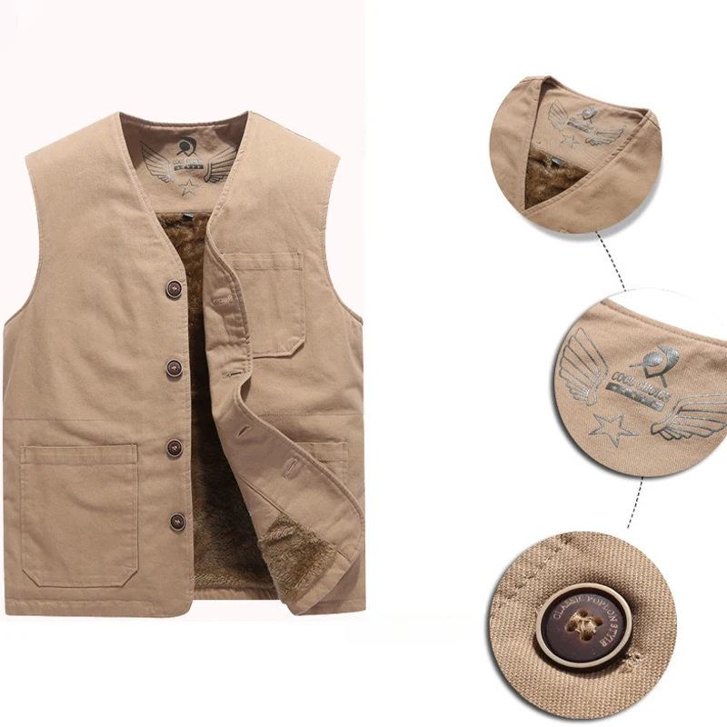 Men's Fleece Work Fishing Vests Lightweight Safari Travel Hunting Waistcoat with Pockets Camping Tactical  Waistcoat