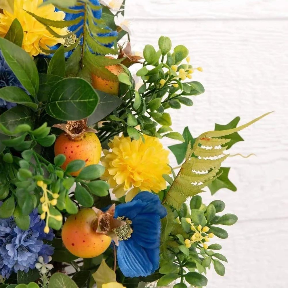 Floral Garland Spring Wreath For Spring Season Greenery Accent Sturdy Hanging Loop Weather Resistant Silk Flower Construction