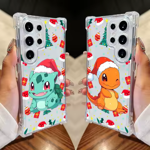 Cute Pokemons Christmas Phone Case For Samsung Galaxy S25 FE S24 S23 S22 S21 Ultra S20 Plus Note 20 S24FE Clear Shockproof Cover