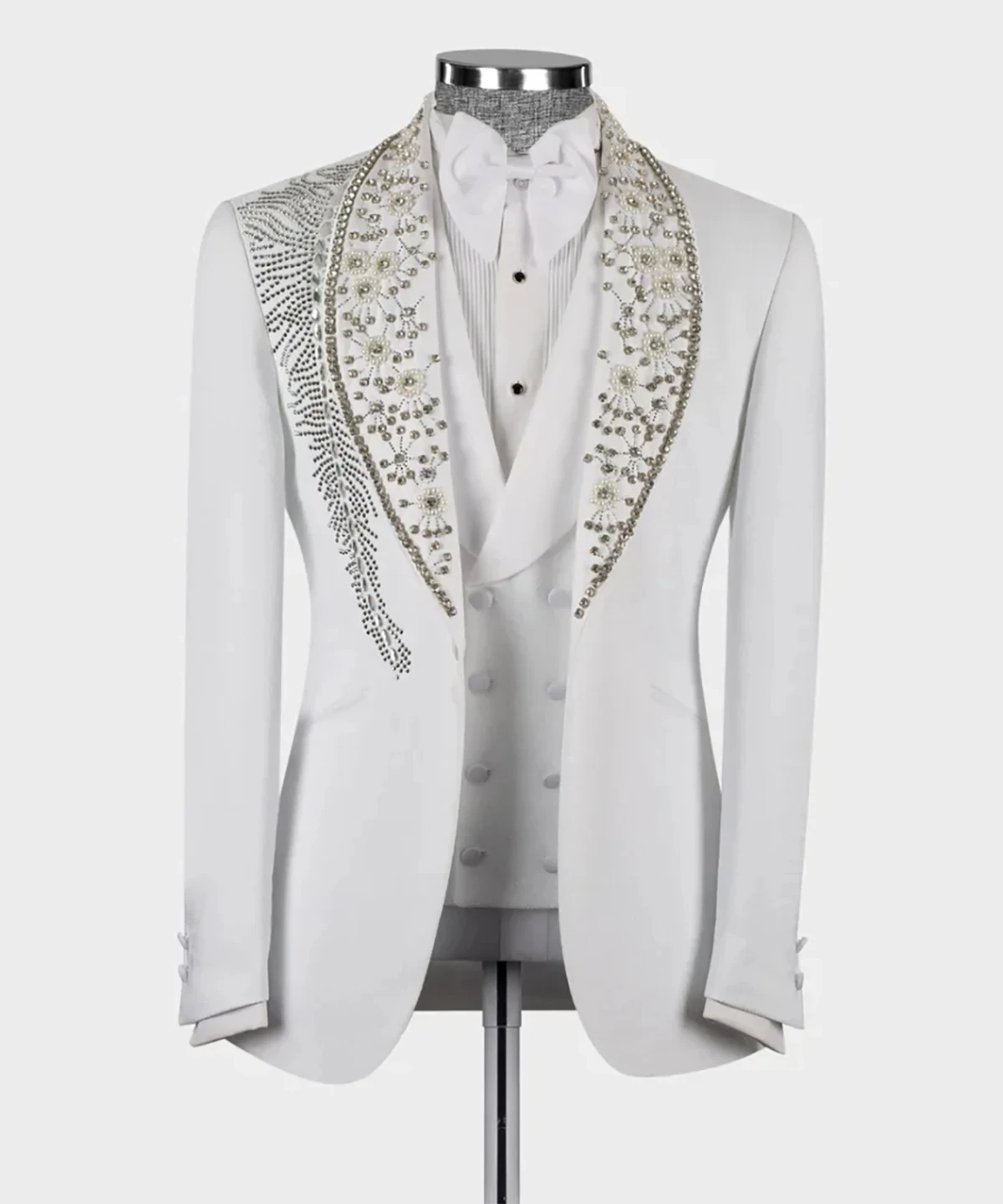 B17 Luxury Crystal Wedding Men's Suit 2 pcs Pure White Slim Fit Tailor-Made Groom Formal Occasion Size Customized Suit for Party