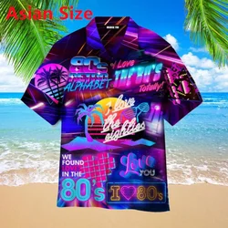3D Printed Short Sleeve 80's Retro Casual Shirts For Men Summer Button Up Hip-Hop Rock Hawaii Shirts Blouse Streetwear