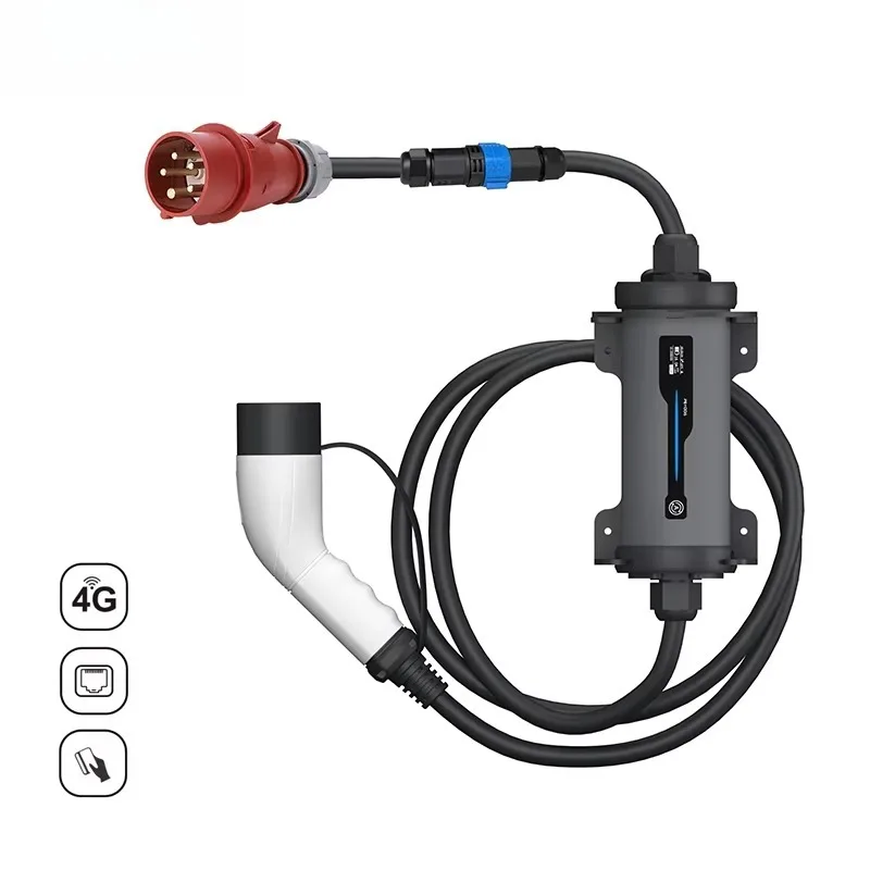 Type 2 to Red CEE Plug Electric Car EV Charging Level 2 Evse 11Kw 22Kw 16 32A Movable Ess 3 Phase Portable Ev Charger