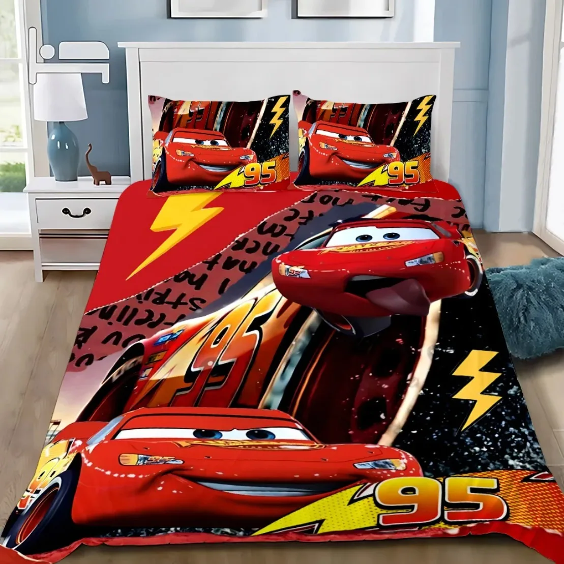 Cars Lightning McQueen Mater Bedding Sets,3D Print Cars Quilt Cover Set and Pillowcases for Children Boys Gift ﻿