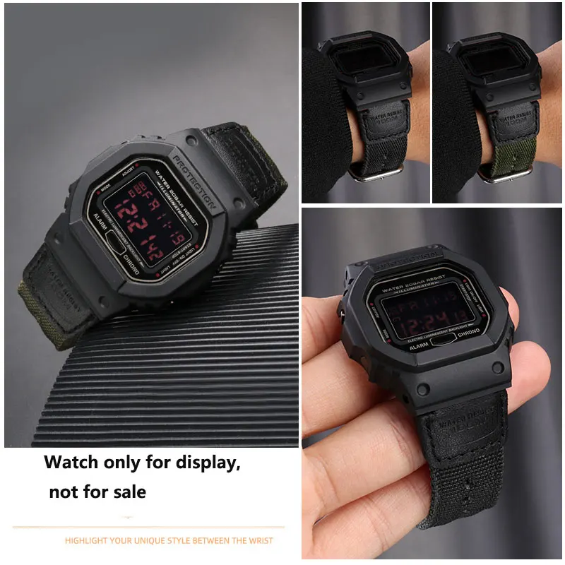 Cinturino per orologio in nylon 16mm 18mm per Casio DW5600 GW-5000 GW-M5610 AE1200 SGW300/400 MRW200 Serie cinturino per orologio in tela modificata