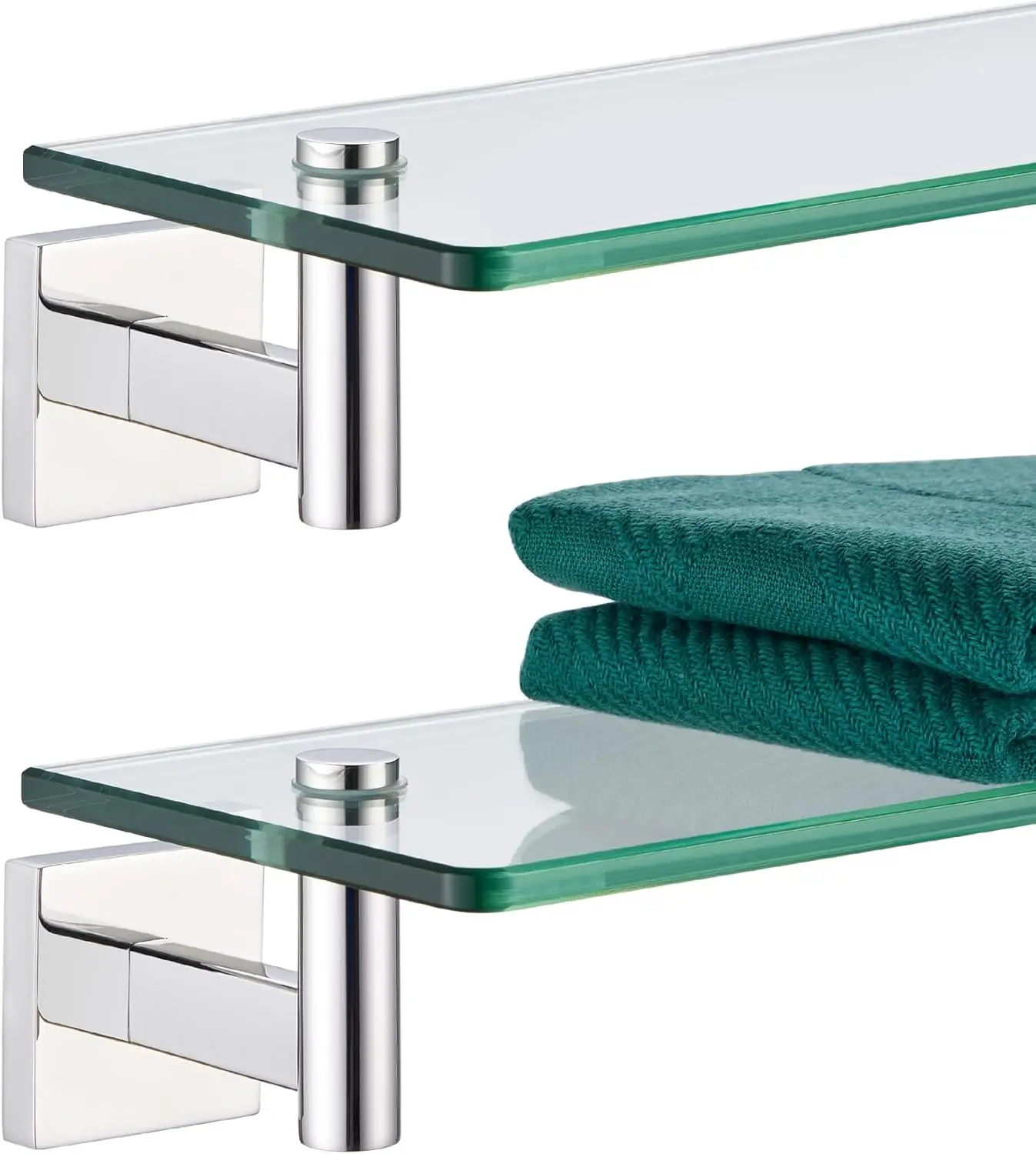 

Floating Glass Bathroom Shelves Wall Mounted, Polished Stainless Steel 12-Inch Hanging Rack for Storage Decor, 2 Pack