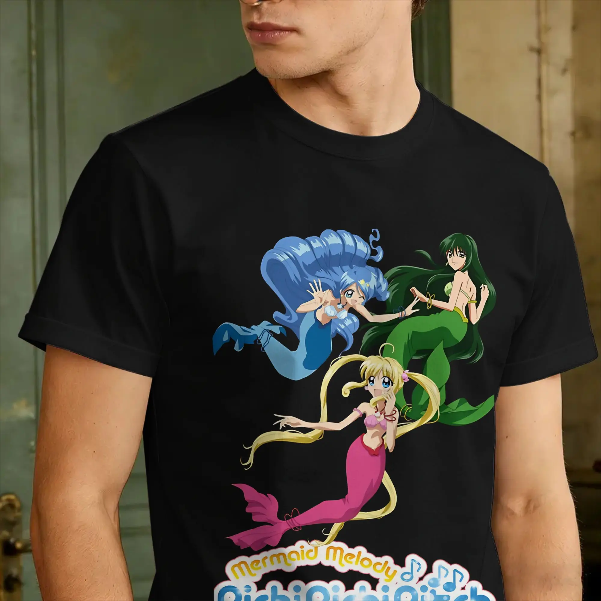 Herren-T-Shirts „Mermaid Melody, Pichi Pichi Pitch“ aus Baumwolle, Sommer-Y2K-Spaß, kurzärmeliges T-Shirt mit O-Ausschnitt, trendiges, cooles T-Shirt – Detail 2