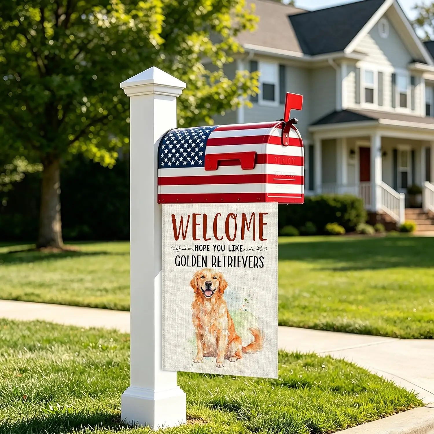 Welcome Hope You Like Golden Retrievers Garden Flag 12x18 Inch Double Sided Burlap Cute Dog Pet Lover Themed Decor for Yard, kkz