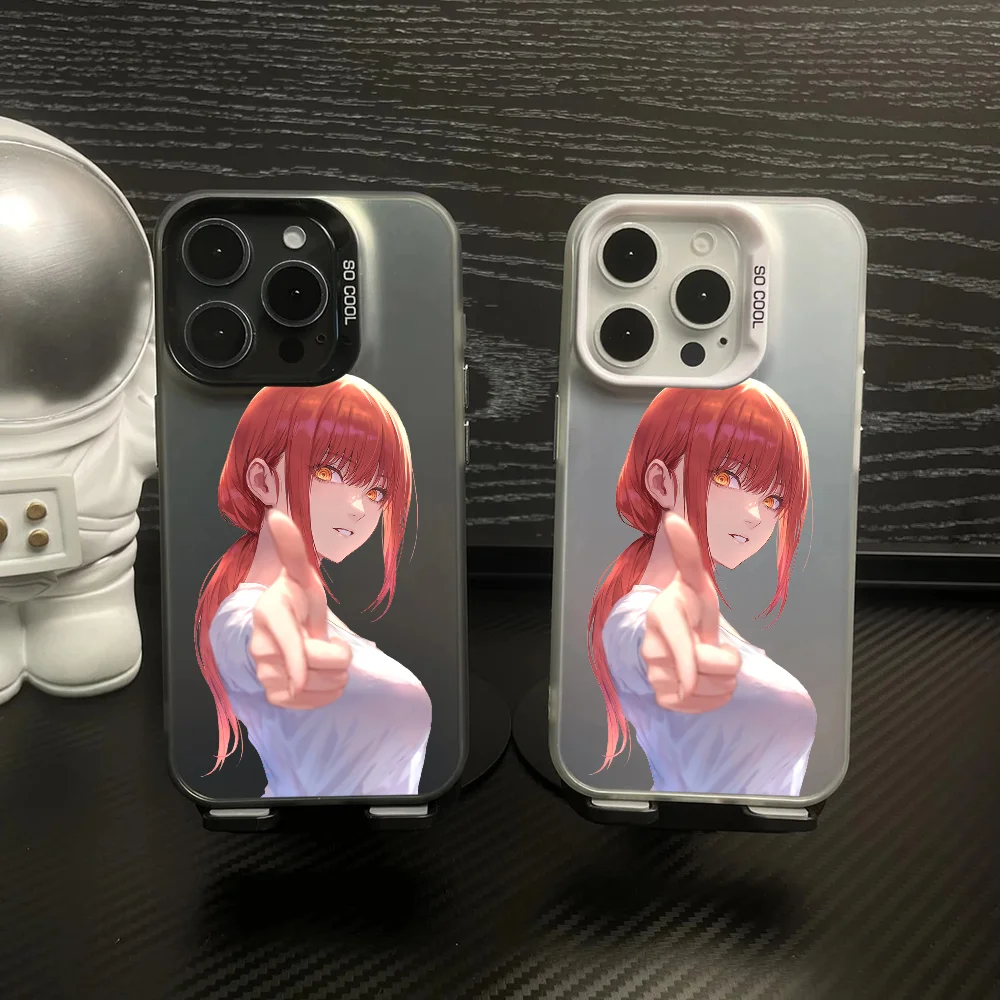 

Makima Chainsaw Man Anime Girl Phone Case IMD Color Silver Shell For IPhone 16 15 14 13 12 Pro Max Plus