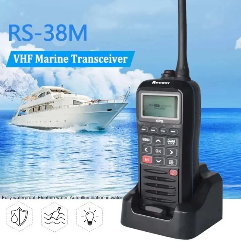 Recent RS-38M VHF Marine Radio IP67 Waterproof Built-in GPS 156.025-163.275MHz Float Walkie Talkie 5W Tri-watch Bulit-in DSC MOB