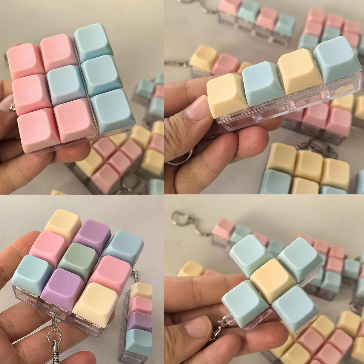 Brinquedos coloridos da inquietação do teclado para crianças dos adultos, 1/4/5/9 botões pastel teclado clicker chaveiro para a ansiedade do alívio do estresse do trabalho