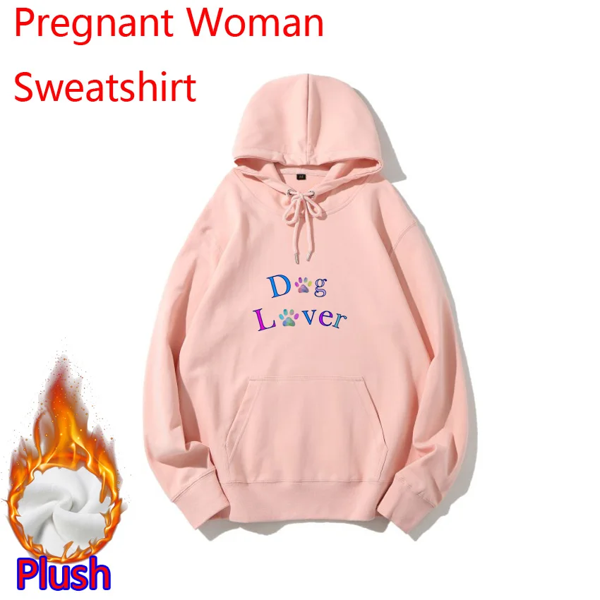 Colorful Paw Dog Love Funny Printed Pregnant Woman Plush Hoodie Winter hoody  Pregnant Women Customized Add Your Design DIY