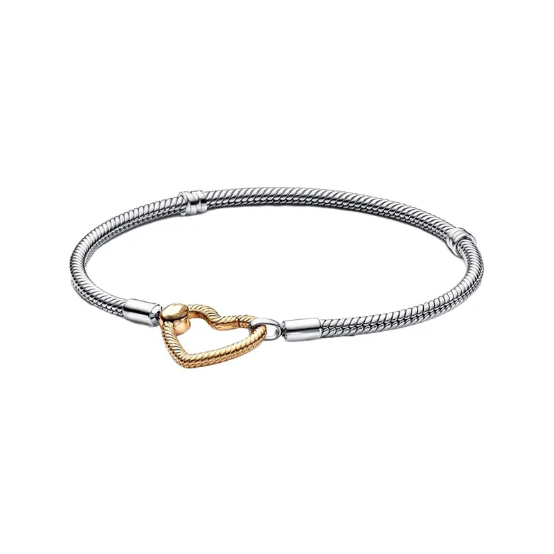 

Wrist Charms Bracelets For Women Fine Jewelry Shine Gold Spin Heart Closure LOGO Ball Clasp Real 925 Sterling Silver Snake Chain