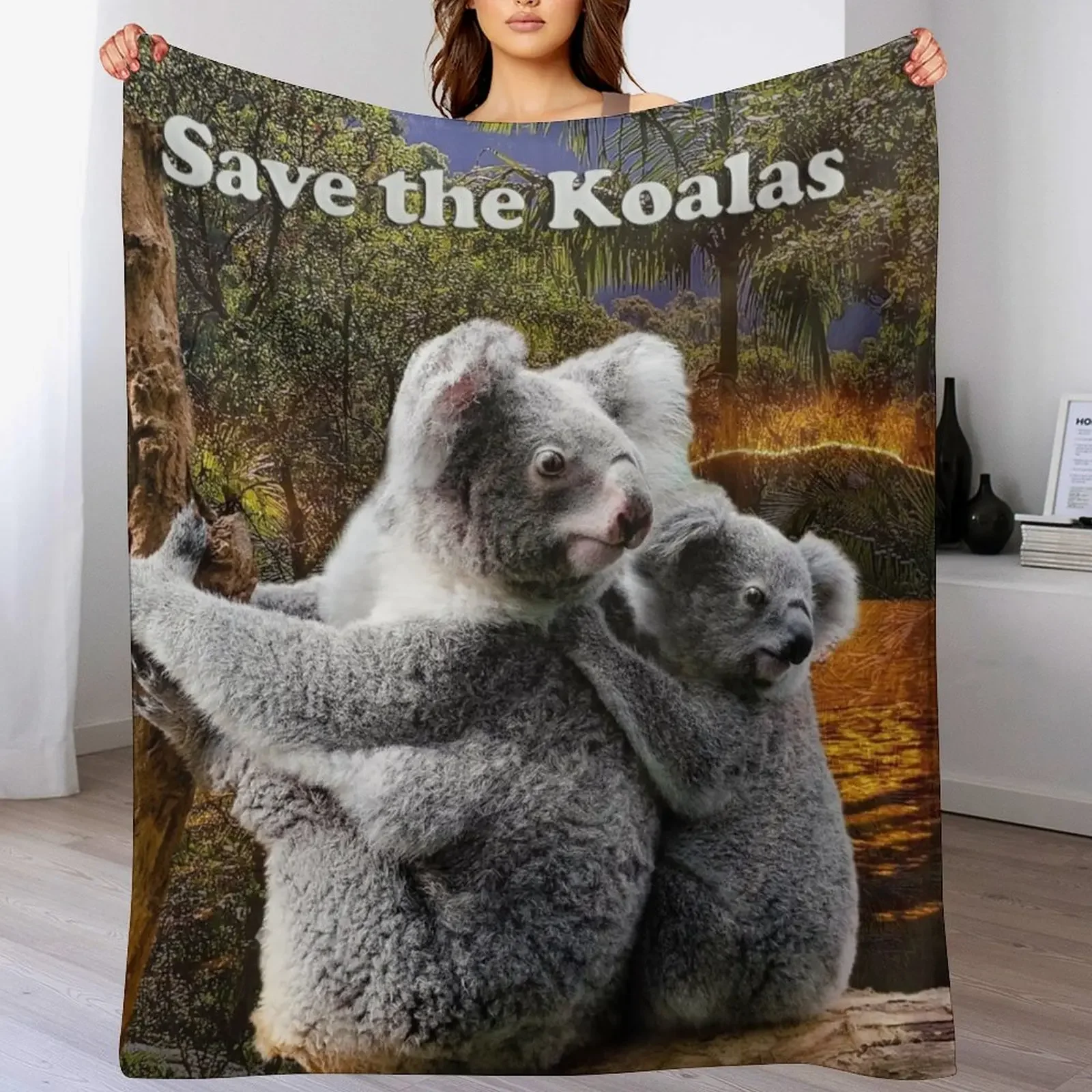 New Save the Koalas Throw Blanket Soft Solid Color Blanket for Couch Bed
