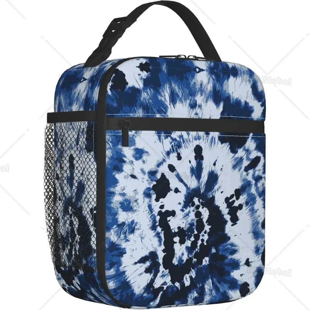 

Blue Tie Dye Insulated Lunch Bags for Men Women Reusable Thermal Tote Lunch Bags for Office Work School Picnic Camping