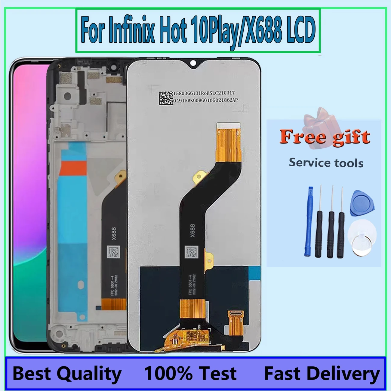 Pantalla For Infinix Hot 10 Play X688 LCD Display Full With Frame X688B X688C Screen Touch Digitizer Replacement RepairParts