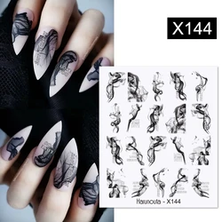 Harunouta Schwarz Tinte Blühenden Marmor Muster Wasser Decals Aufkleber Schwarz Linie Blume Blätter Gesicht Slider Für Sommer Nail art Decor
