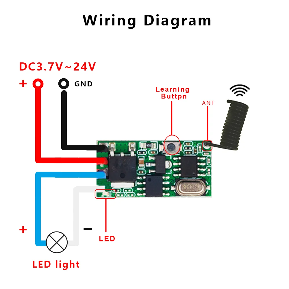 DC 3V-24V 433MHz Wireless Remote Control Switch Long Range Mini Receiver and 433 MHz Transmitter LED Remote Control Power Supply