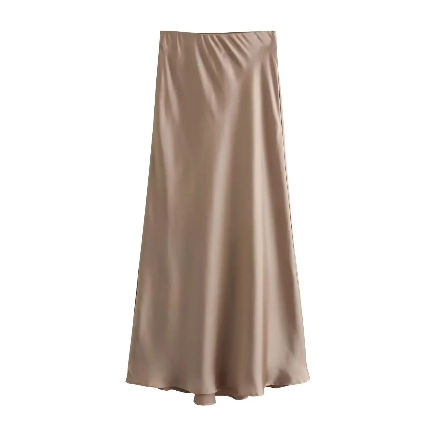 Tangada 2024 Women Solid Satin Skirt Strethy High Waist Female Long Skirt 6X007