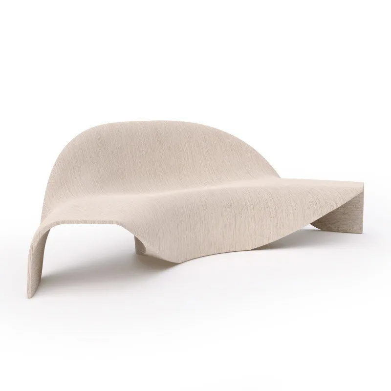 Wave-shaped laminated texture sofa couch natural wind solid wood recliner living room space European art bench