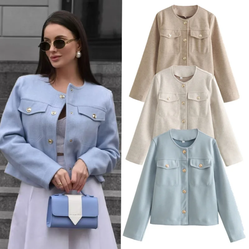 

's Spring Autumn New European and American Pocket Decorated Short Cardigan Coat Women's Top