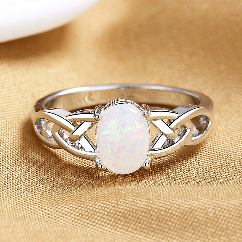 HuiSept Fashion Women Ring 925 Silver Jewelry Oval Shape Opal Gemstone Ornament Rings for Wedding Party Gift Wholesale Size 6-10