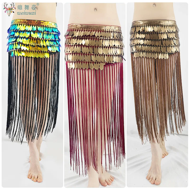 Cadena triangular larga con borlas para danza del vientre, cadena larga con lentejuelas para mujer, puesta en escena, cadena de cintura para danza del vientre, longitud ajustable