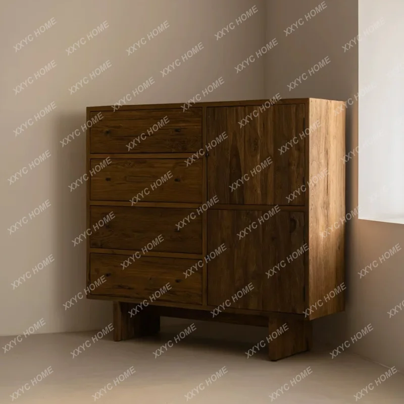Medieval wabi-sandy wind solid wood six-bucket cabinet household storage cabinet retro style dining side cabinet