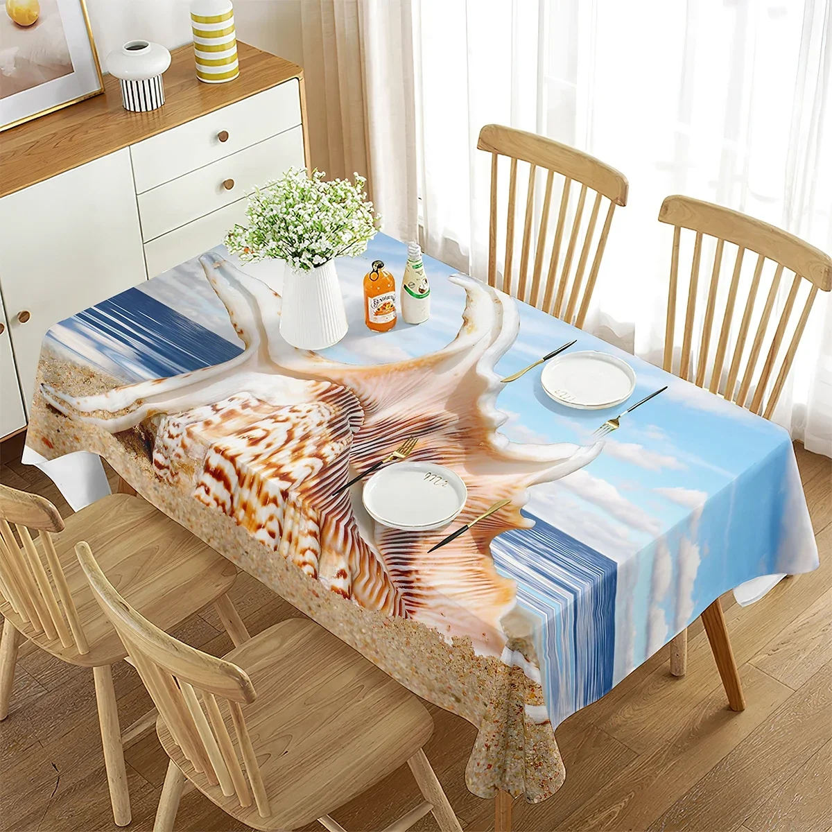 

Nappe rectangulaire en forme de coquillage et d'étoile de mer, décoration artistique, thème plage, bord de mer, cuisine, salle