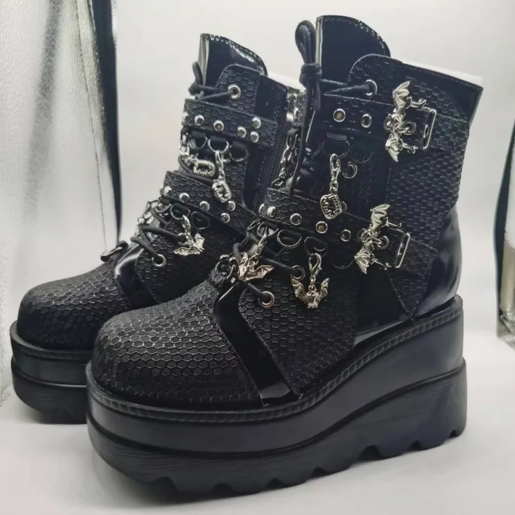 

2026 New Boots for Women Fashion Hot Sale Punk Goth Platform Heels Wedge Women's Boots Casual Goth Punk Size 43 Women's Shoes