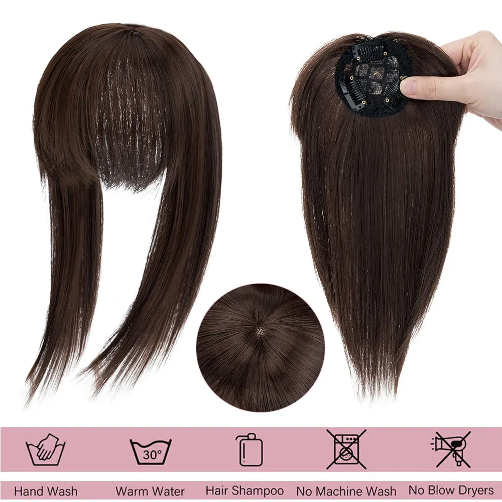 Snoilite Synthetic Hair Topper With Bangs Invisible 3D Hair Toupee Hairpieces Top Hair Closures 10\