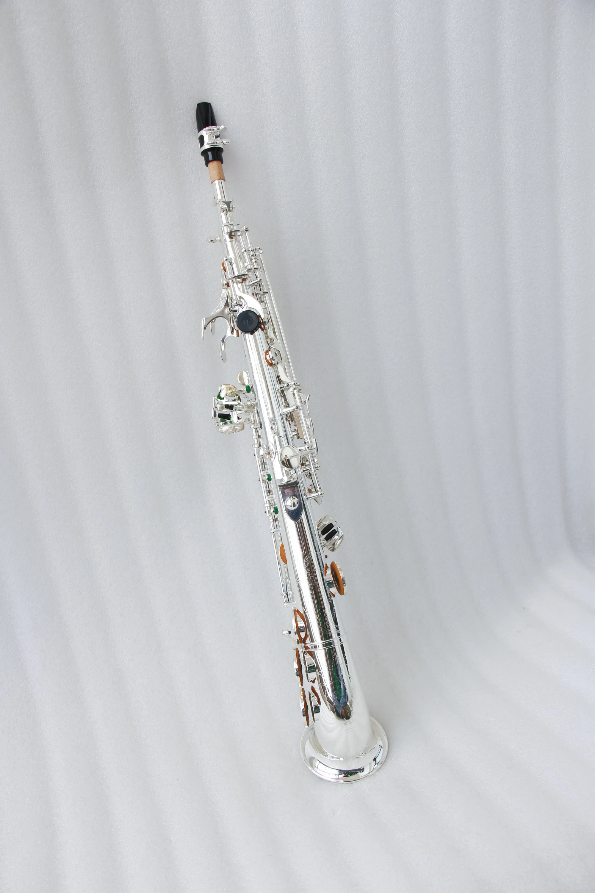 Bb Curved Bell Soprano Saxophone Silver Plated Double Neck No High G Key Musical Instrument for Learners Adults Beginners