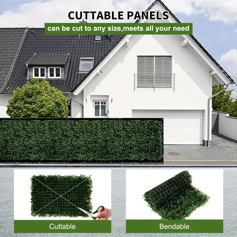 Painel de parede de plantas artificiais, plantas verdes falsas, decoração de jardim, privacidade do quintal, hedge protegido UV, 0,375-11,5 m², 6 pcs, 10 pcs, 20 pcs, 30 pcs, 40 pcs, 48 PCes