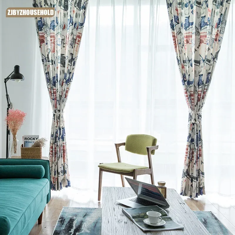 Modern Curtains for Living Dining Room Bedroom Boutique Simple Polyester Cotton Printed Fabric Curtain Fabrics