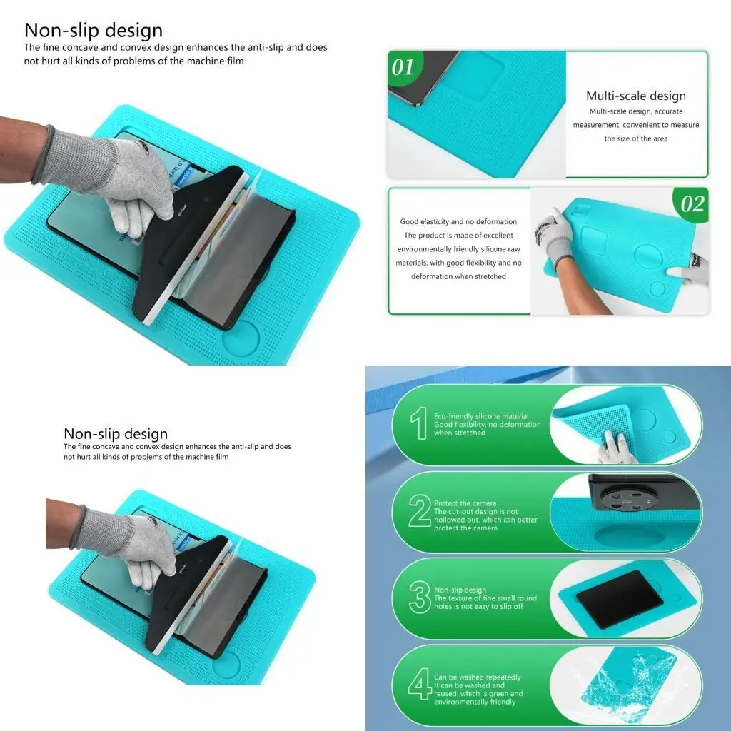 Y1UB Screen Protector Squeegee Installation Kits Protective Silicone Mat for Electronic Device Stability & Scratch Prevention