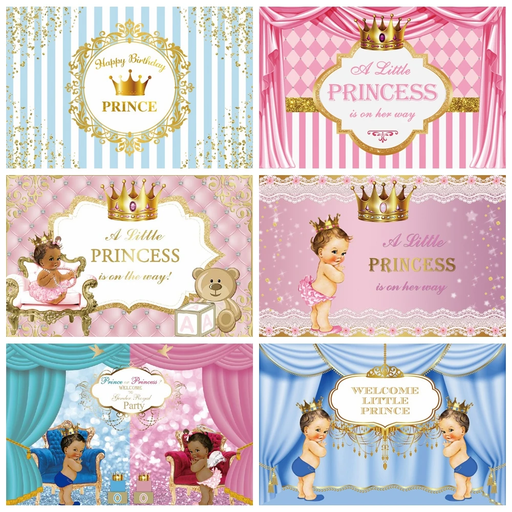 

Newborn Baby Shower Backdrop Boy or Girl Prince or Princess Baby 1st Birthday Party Photography Background Photo Studio Props