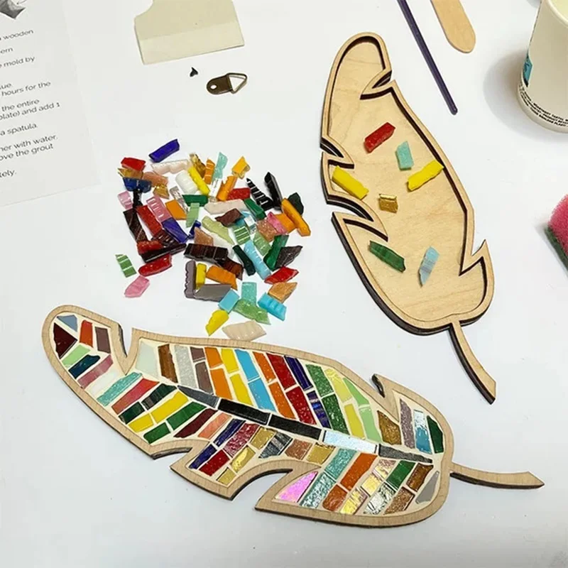 DIY Mosaic Coaster Colored Feathers Kits Set Crystal Mosaic Creative Cup Coaster Educational Toy Crafts Materials Wine Glass Hol - view 2