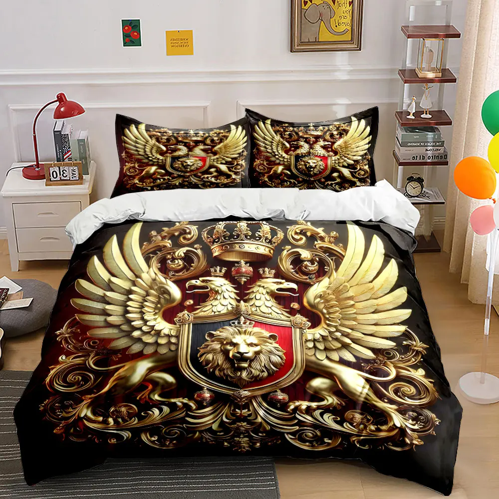 Retro-Bettwäsche-Set mit königlichem Emblem - Exquisites dreiteiliges Bettwäsche-Set, Geschenk für Kinder und Erwachsene